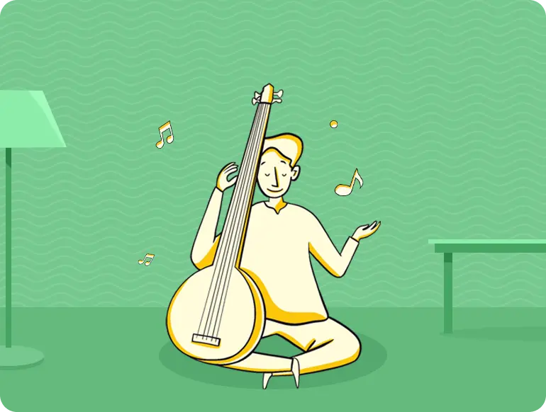 Illustration of a vocal student practicing with Riyaz app